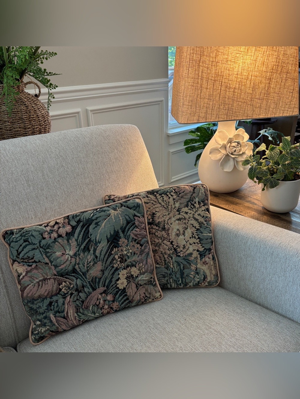 Vintage Floral Landscape Tapestry Throw Pillows - Set of 2